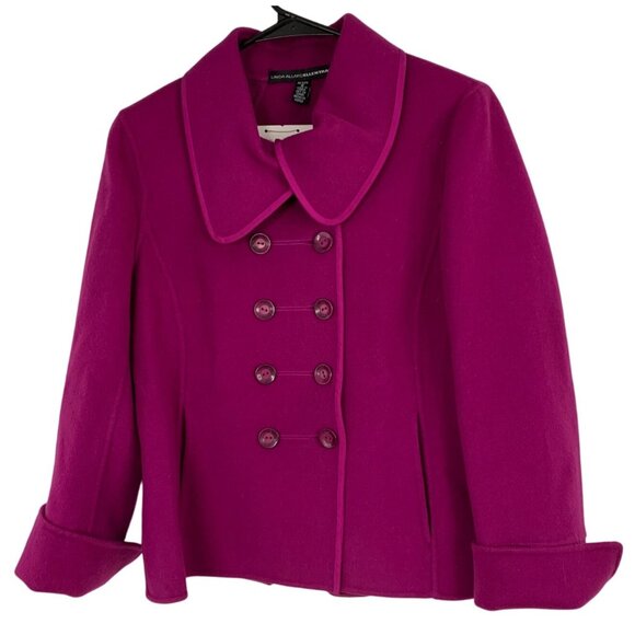 VTG 80s Linda Allard Ellen Tracy Handmade Wool Coat Magenta 8P RY10366 New - Picture 7 of 15